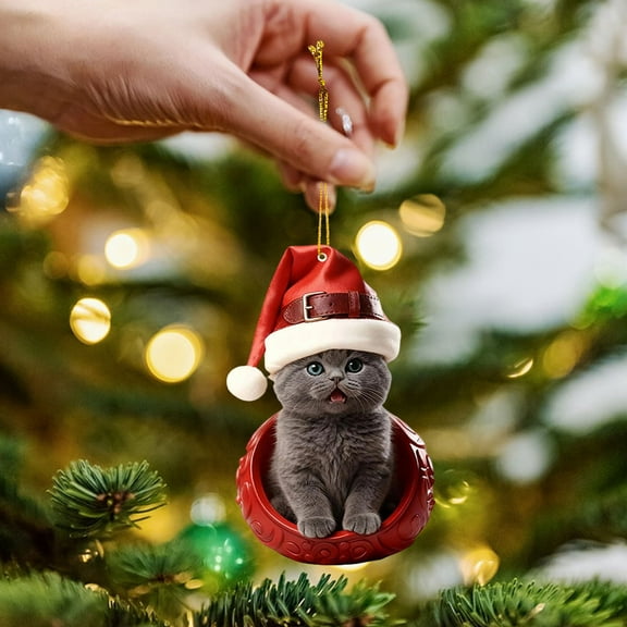 Personalized Christmas Cat Ornaments, 2D Flat Shatterproof Cat Christmas Hangings Decoration, Cute Christmas Tree Cats Hanging Decorations for Indoor Home/Party/Mantel/Car (E)