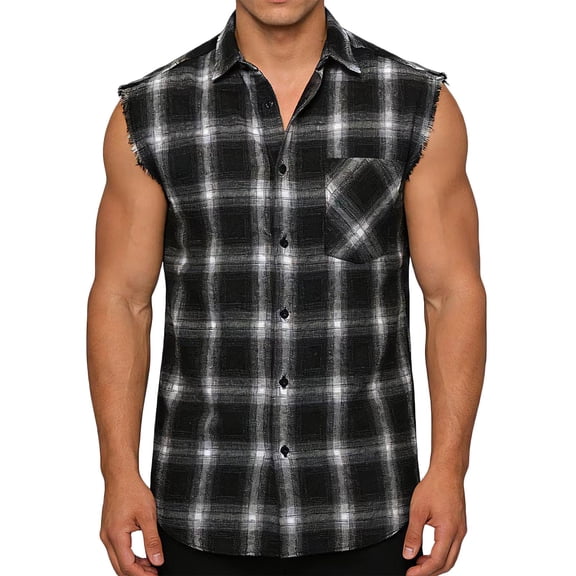 Men's Sleeveless Flannel Shirt - Plaid Design for Summer Wear Casual Button-Down Shirts