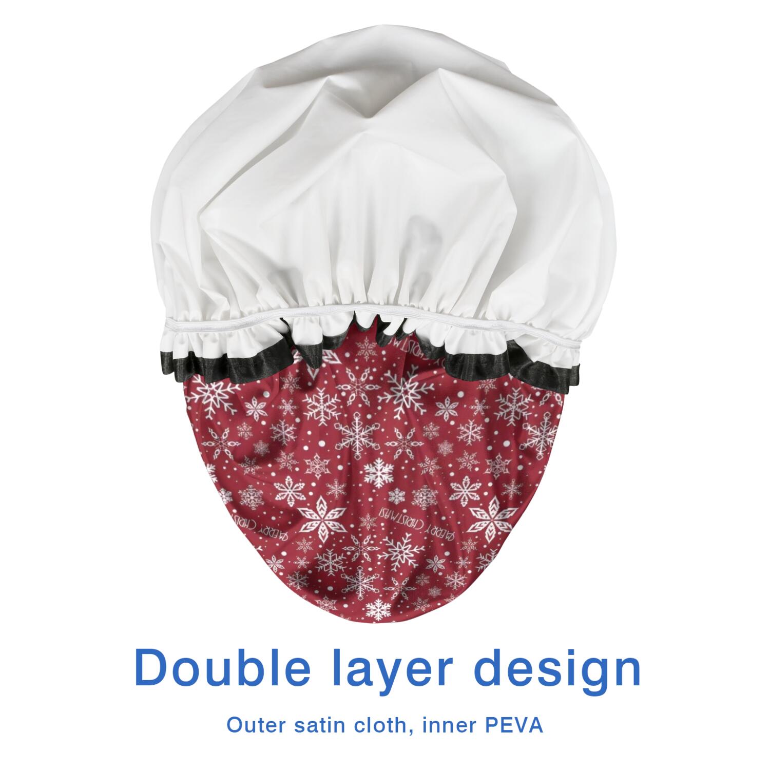 Shower Caps,Red Christmas Snowflake Pattern Waterproof Shower Cap for Women 4 Pieces,Double Reusable Hair Cover for Shower PEVA Elastic Stretch Hem