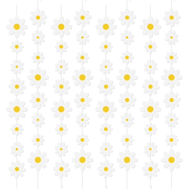 Bicuces 8 Pcs Daisy Boho Banner Daisy Party Decorations Groovy Party Favors White Daisy Decor Spring Flower Garland Spring Flower Garland Daisy Paper Cutouts for Daisy Birthday Party Decorations