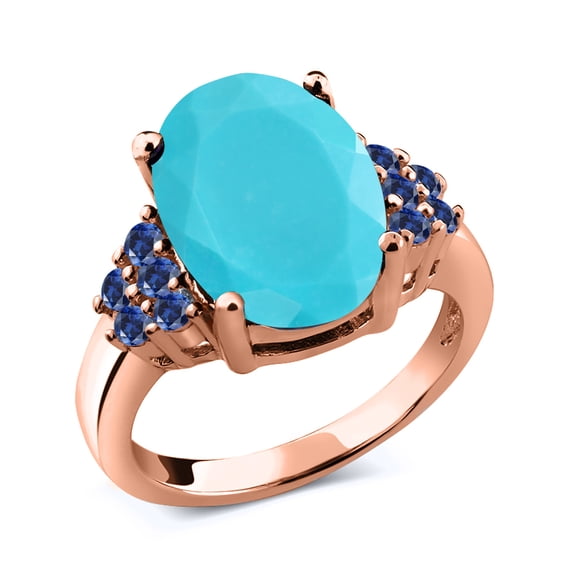 Gem Stone King 3.45 Ct Green Turquoise Blue Created Sapphire 18K Rose Gold Plated Silver Ring (Size 8)
