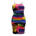 thumbnail image 4 of Women Halter Bodycon Sleeveless Ruched Spaghetti Strap Tie Dye Printing Club Party Mini Dress, 4 of 6