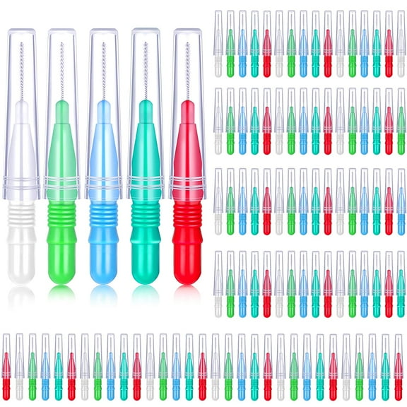 100 Pieces Braces Dental Brush Flosser for Cleaner Interdental Brush Toothpick Dental Tooth Flossing Head Oral Dental Hygiene Toothpick Cleaners Cleaning Tool(Red and Blue)