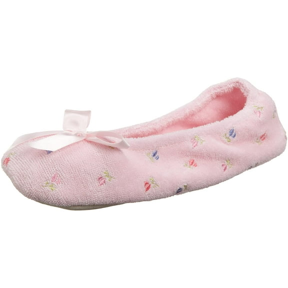 Isotoner Womens Embroidered Terry Ballerina Slippers PIN-XL
