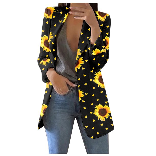 Gibobby Blazer de mujer elegante Chaquetas casuales de manga larga con solapa y botones delanteros abiertos para mujer(Amarillo,CH)
