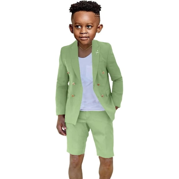 Mosedou Boys 2 Piece Shorts Suit Slim Fit Double Breasted Formal Jacket Shorts Set Kids Summer Beach Wedding Prom Tuxedo Suits