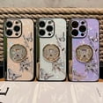 thumbnail image 4 of Case for iPhone 13,3D Butterfly Flower Kickstand Bling Glitter Diamond Marble Ring Stand Shockproof Women Girls Rhinestone Phone Case for iPhone 13,6.1 inch 2021 (DLH White), 4 of 13