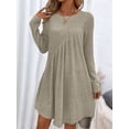 thumbnail image 4 of Women'S Long-Sleeved Dress, Round Neck, High Waist, Irregular Waist Dress Khaki L, 4 of 8