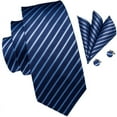 thumbnail image 4 of Hi-Tie Blue Stripe Ties for Men Silk Formal Neckties Pocket Square Cufflinks for Wedding Business, 4 of 7