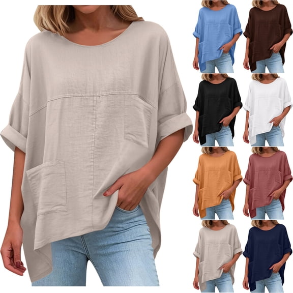 Zedker Tops for Women Summer Casual Crewneck Batwing Half Sleeve T-Shirts Solid Color Loose Fit Cute Basic Flowy Tops Tees Blouses Black XXXL