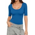 thumbnail image 2 of MOYIKO Womens Half Sleeve Scoop Neck Slim Fitted T Shirts Casual Basic Tees Summer Tops Clothes, 2 of 7