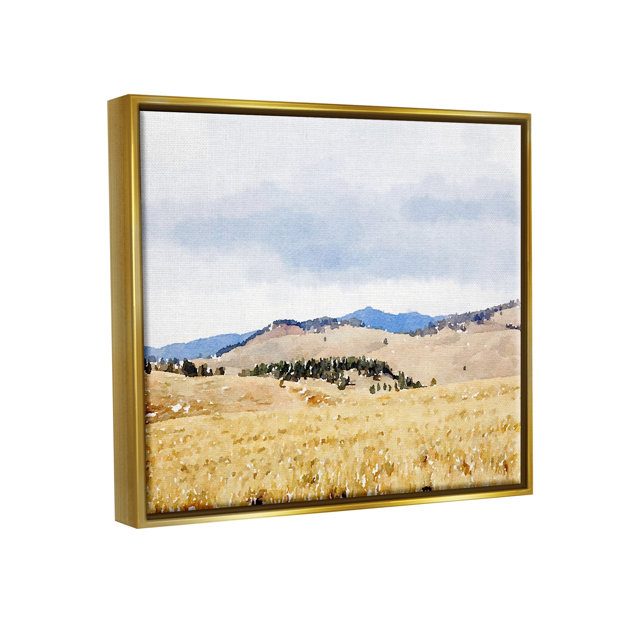 Stupell Grassy Plateau Vasty Countryside Landscape Painting Gold Floater Framed Art Print Wall Art