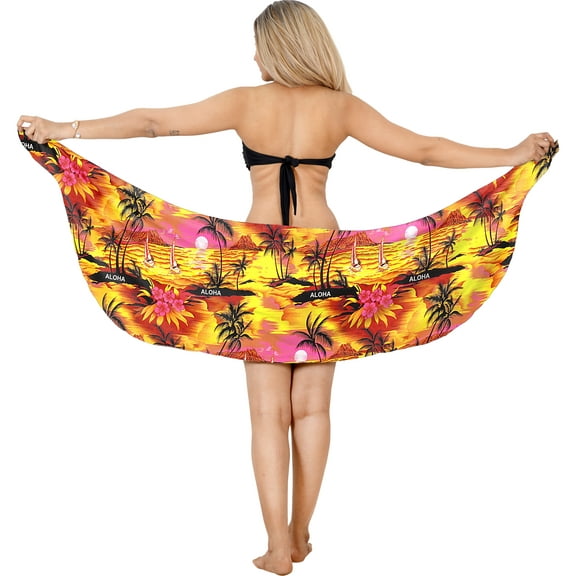 HAPPY BAY Women's Beachwear Summer Bikini Wraps Sarong Swim Cover up Wrap Skirt Bathing suit Swimwear Swimsuit Beach Coverups for Women One Size Orange, Seashore