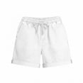 thumbnail image 6 of YHAJDS High Waisted Shorts Women Solid Color Tencel Linen Straight Leg Folded Hem With Pockets Weekend Wear, 6 of 8
