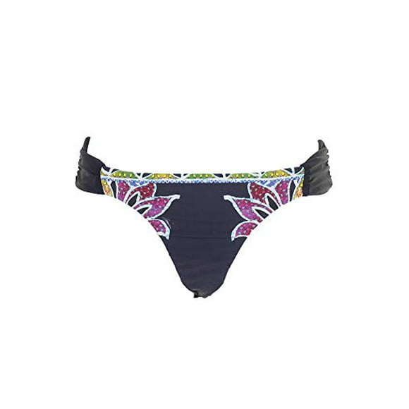 Trina Turk Women's Shirred Side Hipster Pant Bikini Swimsuit Bottom, Navy/Lotus Batik Print, 6