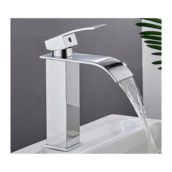 Basin Waterfall Faucet Bathroom Sink Faucet Single Handle And Single Hole Hot And Cold Polished Wide Mouth Stainless Steel Faucet ,Easy to Use