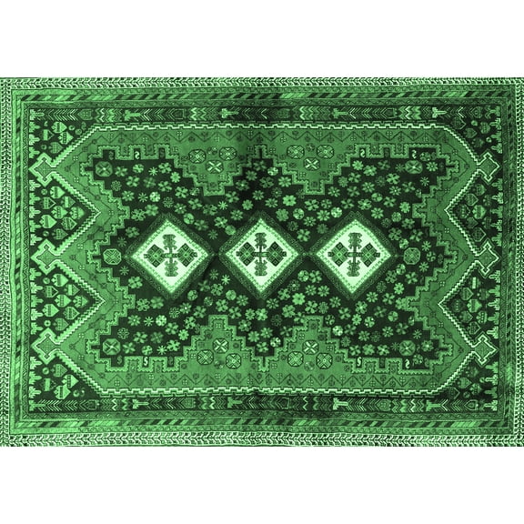 Ahgly Company Indoor Rectangle Persian Emerald Green Traditional Area Rugs, 5' x 7'