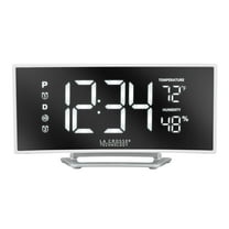 La Crosse Technology Curved White Corded Electric LED Alarm Clock with USB, 602-249