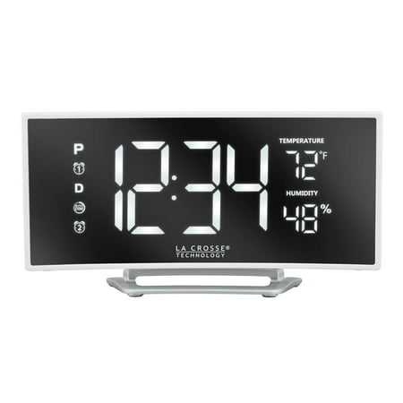 La Crosse Technology Curved White Corded Electric LED Alarm Clock with USB, 602-249