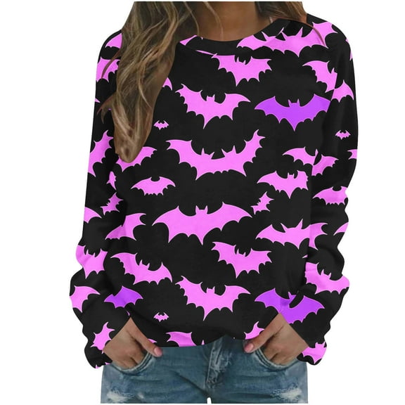 Drses Women's Halloween Ghost Pumpkin Long Sleeve Tee - Casual Party Crewneck Top with Comfort Stretch