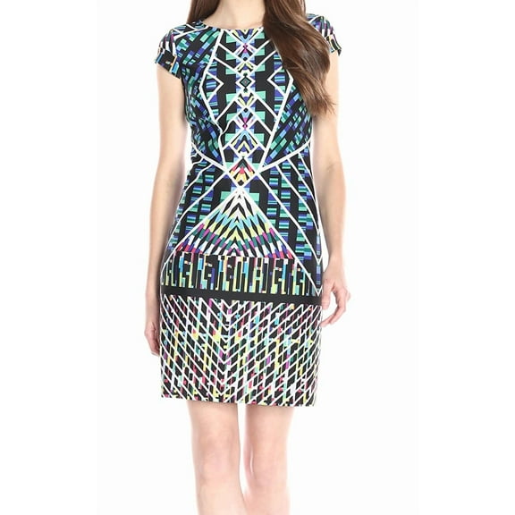 Nine West NEW Blue Womens Size 8 Cap-Sleeve Mix-Print Sheath Dress