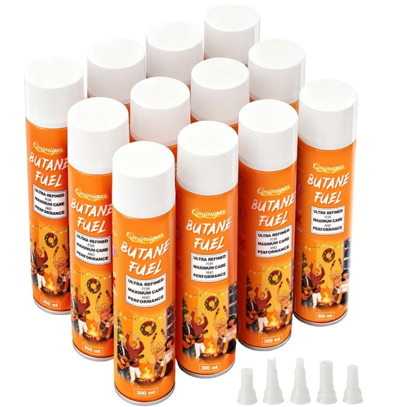 Qmimigas Butane Lighter Gas Refill Pure 99.99% Premium 300ml(10.14 Oz) 12 Cartridges