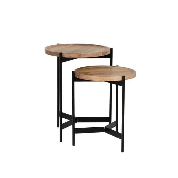 Powell Martyn Mango Wood and Iron Round Nesting Side Tables, Natural/Black