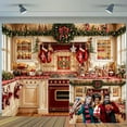 thumbnail image 2 of 10x8ft Christmas Kitchen Backdrop Xmas Tree Wreath Cabinets Window Kitchenware Photography Background Winter Family Holiday Party Photo Video Studio Props, 2 of 5