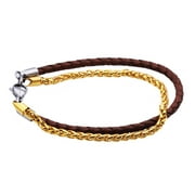 Mens Gold Plated Stainless Steel Brown Leather Bracelet