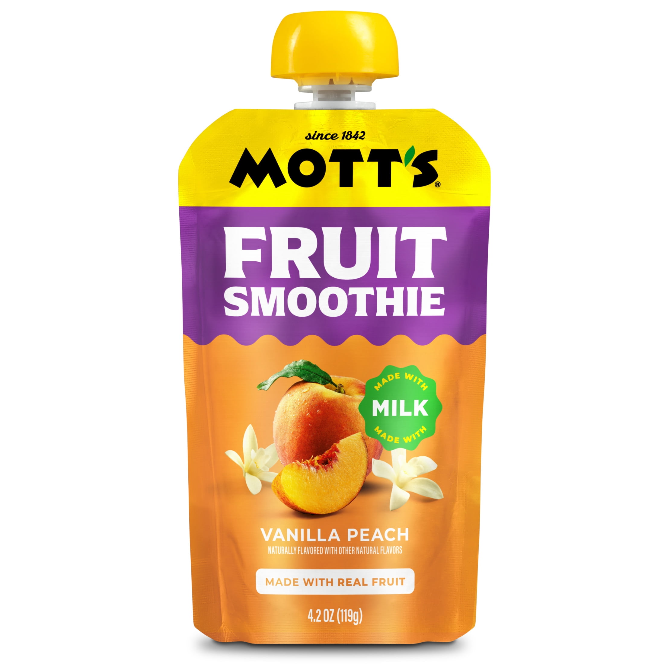 (3 pack) Mott’s Fruit Smoothie Vanilla Peach, 4.2 oz, 4 Pack Pouches
