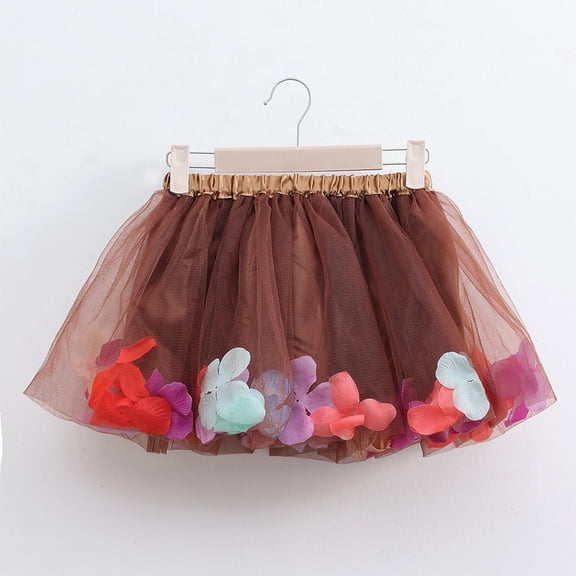 Skater Skirts for Girls Girls Layered Mesh Skirts Floral Tutus Dance Skirt Cute Ruffle Tiered Dress for Birthday Party Coffee 5Y