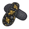 thumbnail image 2 of Junzan Fuzzy Feet Slippers For Women,House Shoes Non Slip Indoor/Outdoor,Hohey Bee Golden Embroidery Designs-Medium, 2 of 9