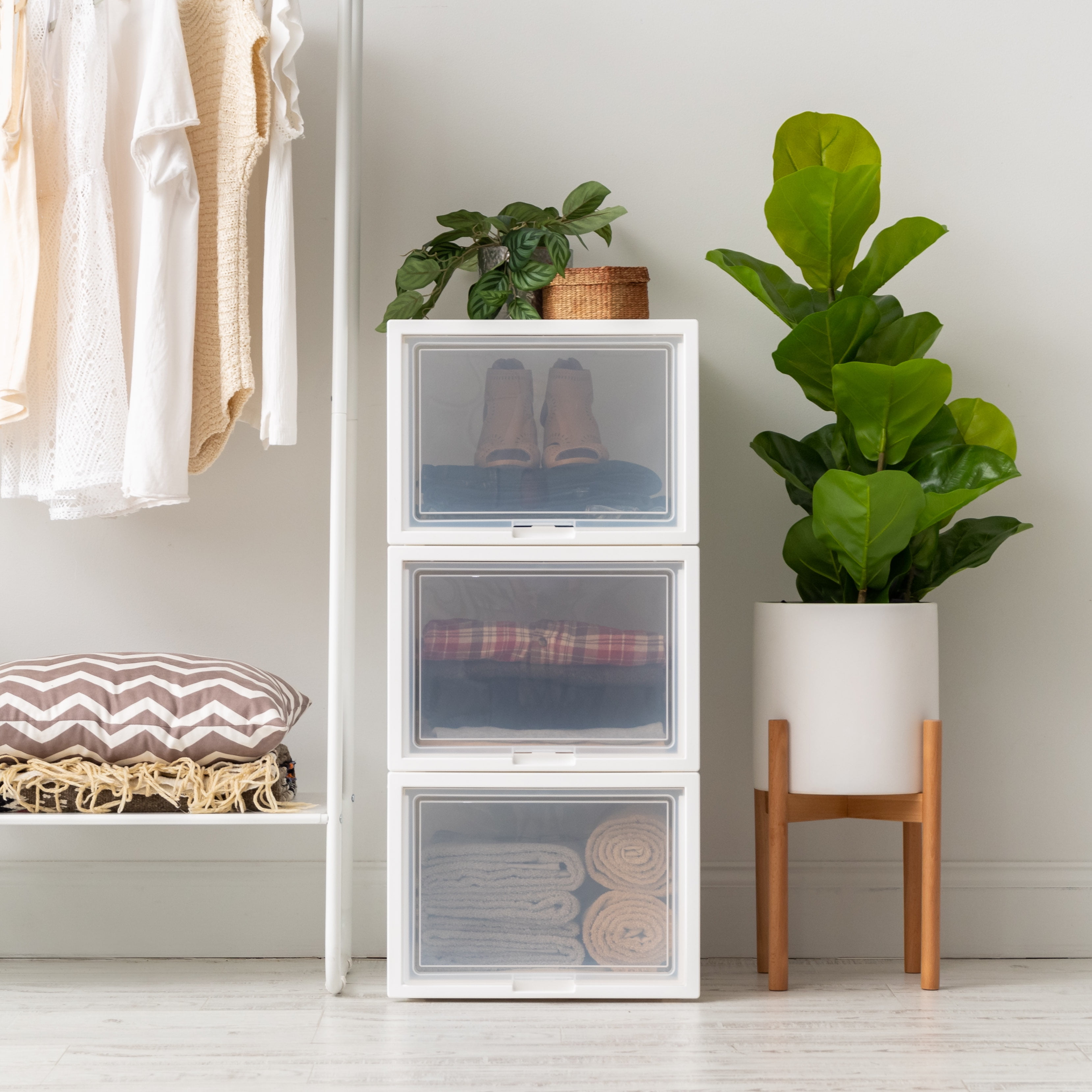 IRIS Flip-Up Door Plastic Drawers, Under Bed Storage Bins, Stackable, Modular 3Pk