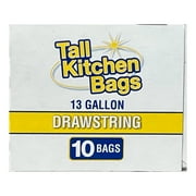 Basic Kitchen Trash Bags, 13 Gallon, 10 Bags (Drawstring)