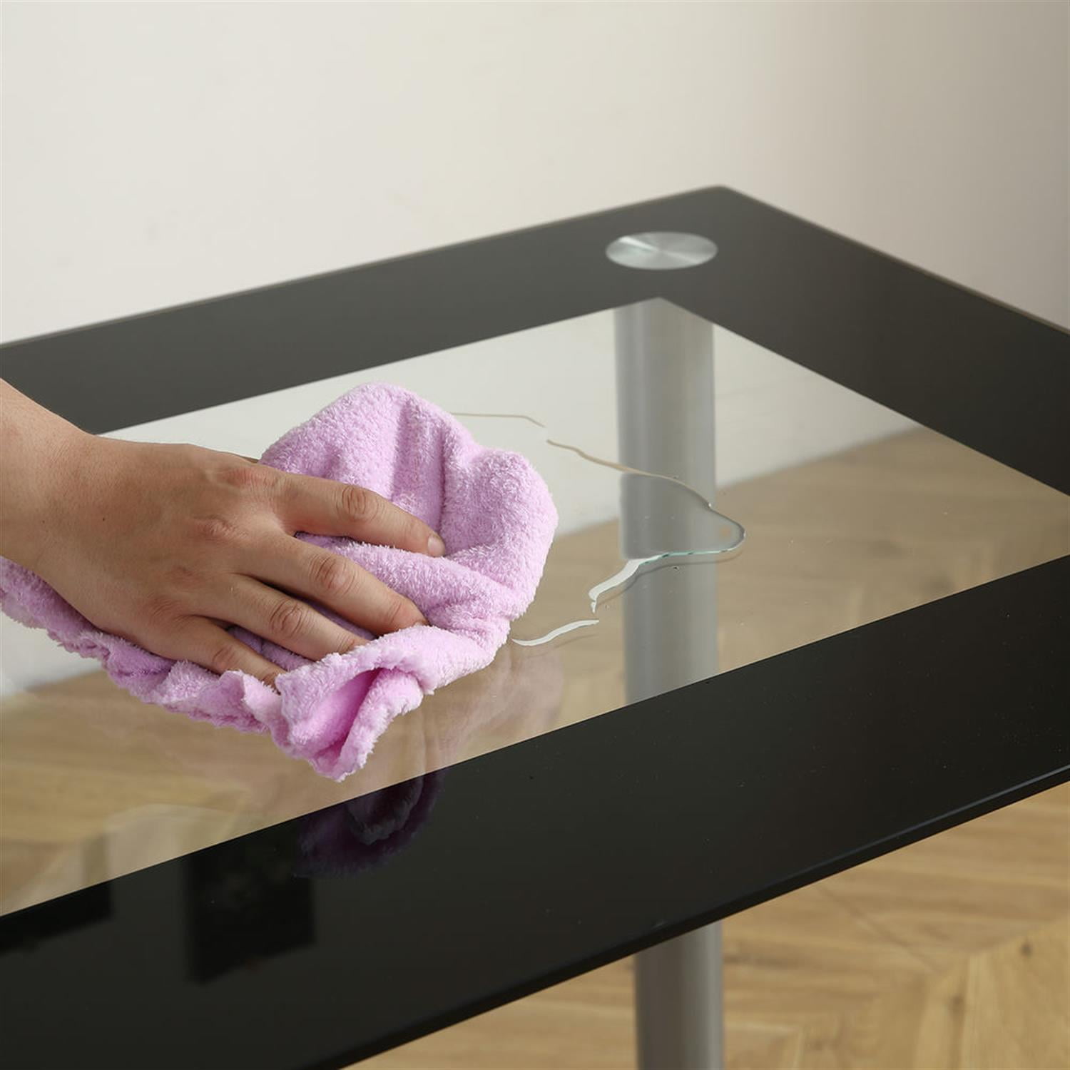 Demi Bonn 43" Dining Table Set with 4 Chairs & Tempered Glass Table for Kitchen, Silver Legs, Comfy Seating for 4 People, Black