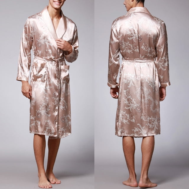 Gift TIMIFIS Men's Satin Robe Silk Robe Classic Long Bathrobe Lightweight Loungewear Bathrobe V Neck Sleepwear pring/Summer