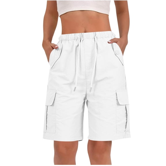 BUIGTTKLOP Shorts for Women Summer Quick Dry Cargo Shorts with Pockets Outdoor Drawstring Knee Length Hiking Short