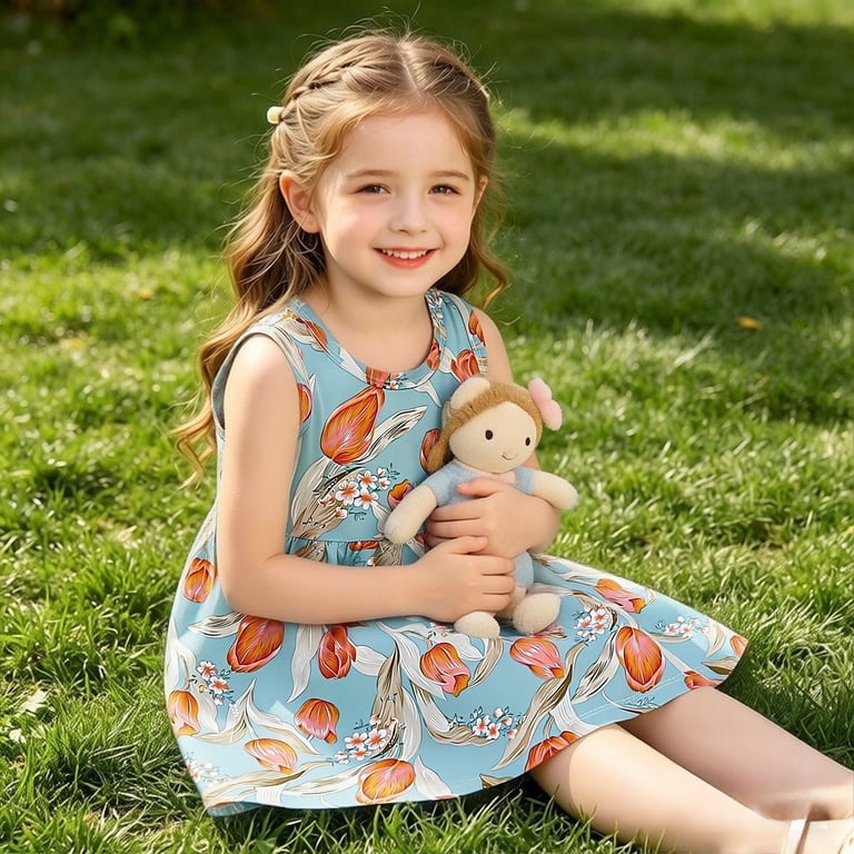 18 month formal dress Toddler Cute Dresses for Girls Party Flared Sleeveless Sunflower Print A Line Play Outfit Size -24 Months ヴィンテージドレスの型紙