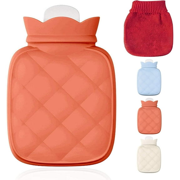 Small Hot Water Bottle Bag for Hot & Cold Compress with Cover,Microwave Heating Soft Environment-Friendly Silicone,Mini Hot Wate Bottle for Travel and Pain Relief,Gifts for woman (Orange)
