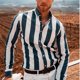 thumbnail image 1 of Camisa informal de negocios con estampado 3D a rayas para hombre, 25 estilos, para uso diario, para trabajo callejero, con solapa de primavera, manga larga, talla 6XL, envío rápido, 1 of 6