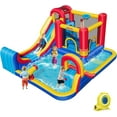 thumbnail image 1 of OLAKIDS Inflatable Water Slide , 8 in 1 Bounce House Water Park with 2 Slides Splash Pools, Climbing Wall, Water Gun, Basketball Rim, Outdoor Inflatable Obstacle Course for Kids Backyard, 1 of 9