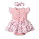 thumbnail image 1 of 0-18 Meses Bebé Niña Mameluco Vestido De Manga Mosca Mono Floral Con Diadema, 1 of 3