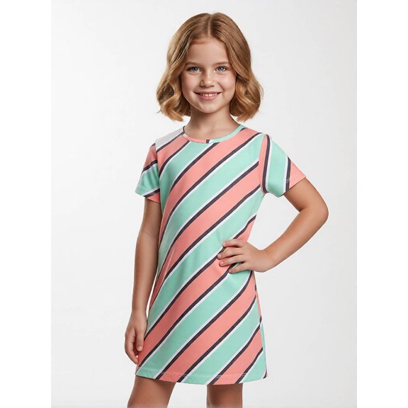 Girls Easy-Wearing Dress A-Line Short Sleeve Casual Versatile Dress Pockets for Tween Girls Age 8-13 Back to School