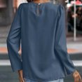 thumbnail image 5 of UTSJKR Womens Tops Dressy Solid Casual Pleated Crew Neck Long Sleeve Shirts Office Work Chiffon Blouses Navy L, 5 of 6