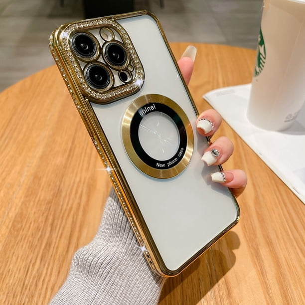 Funda de lujo con diamantes brillantes para iPhone, carcasa chapada con gradiente Magsafe para iPhone 14 Pro Max, 11, 12, 13 Pro Max, 14 Plus Fivean unisex