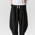 thumbnail image 6 of Xdegoge Men'S Linen Pants Baggy Wide Leg Casual Loose Fit Yoga Lounge Harem Trousers with Elastic Waist Drawstring Summer Beach Vacation Bottoms, 6 of 9