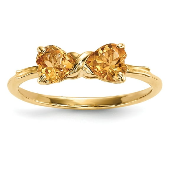 14K Yellow Gold Ring Band Birthstone (11) November Citrine Heart, Size 7