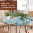 thumbnail image 3 of Coastal Beach Blue Round Tablecloth 45-54 Inch Round Fitted Table Cloth with Elastic Edge, Tropical Coconut Tree Vintage Wood Grain Waterproof Table Cover Protector for Outdoor Picnic Party Dining, 3 of 6