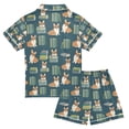 thumbnail image 2 of FORMRS Niños Short Sleeve Top and Pants Pajama Set Unisex Satin 2-Piece Sleepwear, Sizes 5-6Y, Blue Cartoon Dog Pattern, 2 of 8