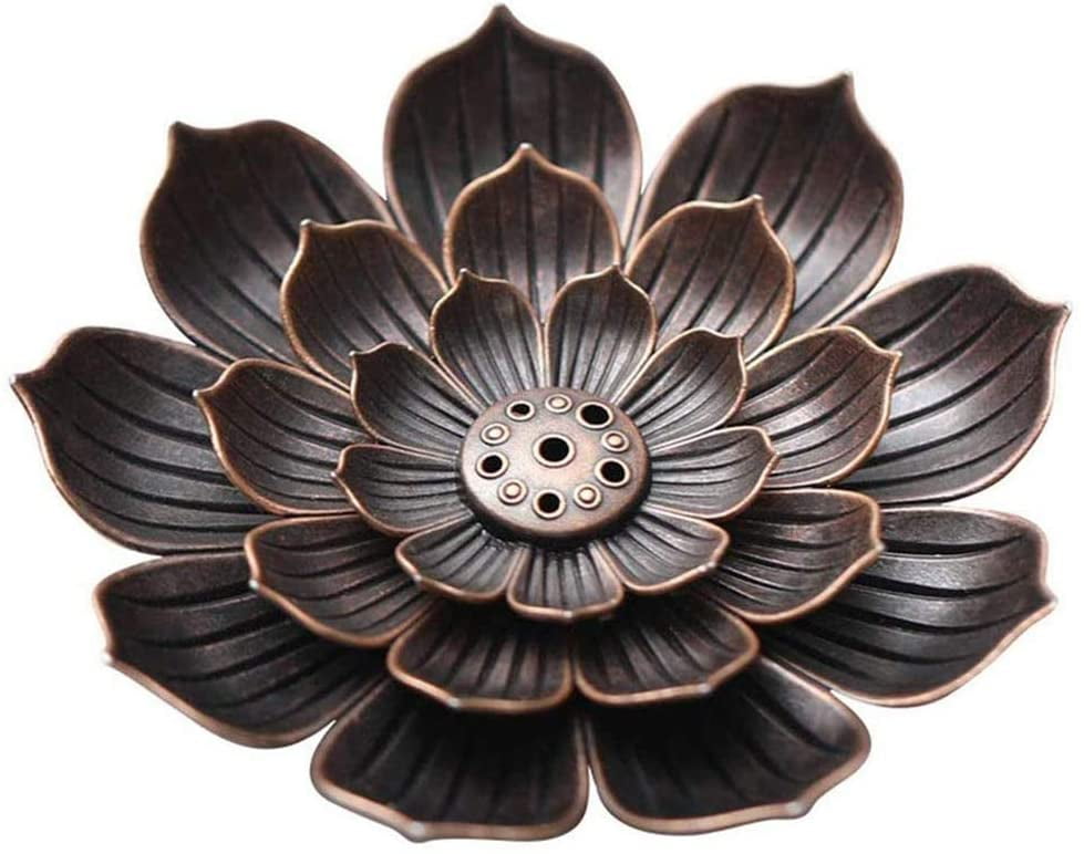 Alloy Incense Burner Stick Holder Plate Buddhism Coil Lotus Censer Bronze Copper 